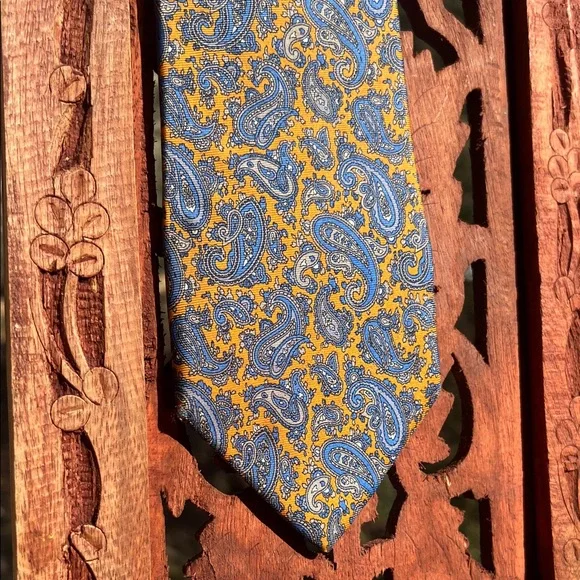 Vintage Dior Mustard and Blue Paisley Silk Tie - Picture 5 of 5